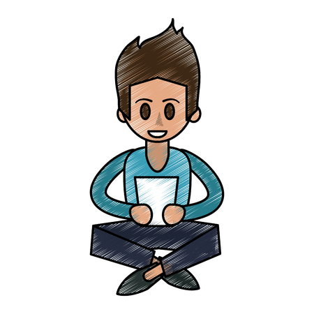 Colorful reading man doodle over white background vector illustrationのイラスト素材