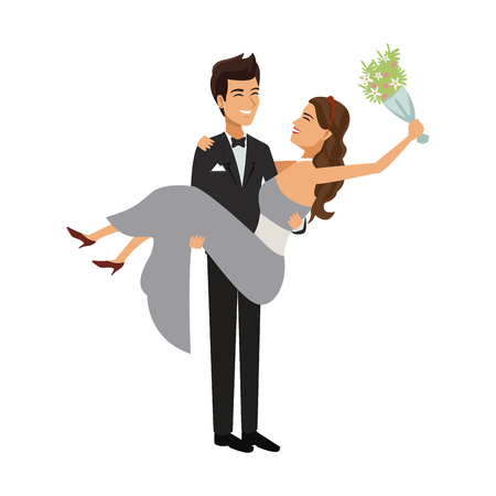 groom carrying bride holding her in his arms love and wedding concept vector illustrationのイラスト素材