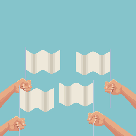 color poster set hands holding a white flag waving international peace day vector illustrationのイラスト素材