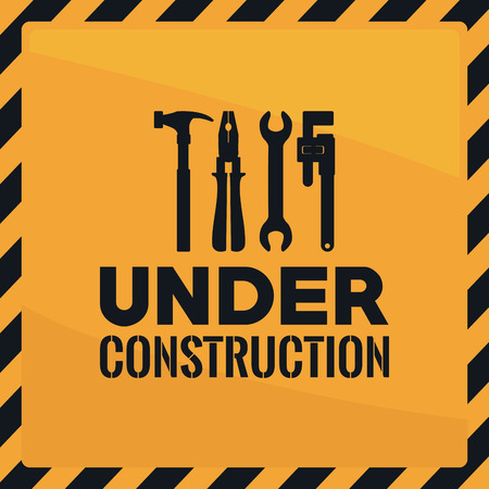 color traffic signal with tools and text under construction vector illustrationのイラスト素材