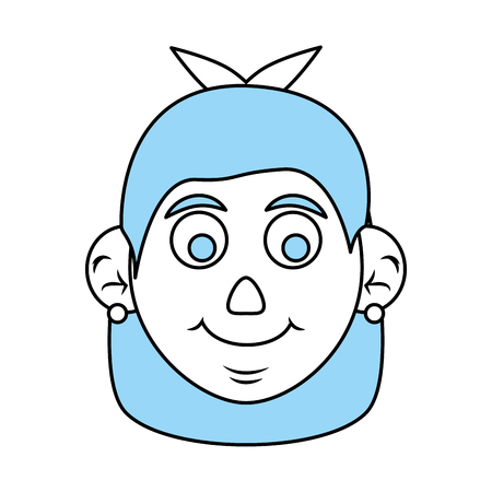 Flat line monocromatic old woman head over white background vector illustartionのイラスト素材