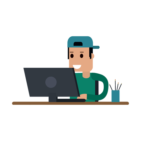 Man using computer icon image vector illustration designのイラスト素材
