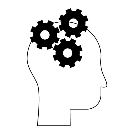 human head profile sideview with gears inside icon image vector illustration design  black and whiteのイラスト素材
