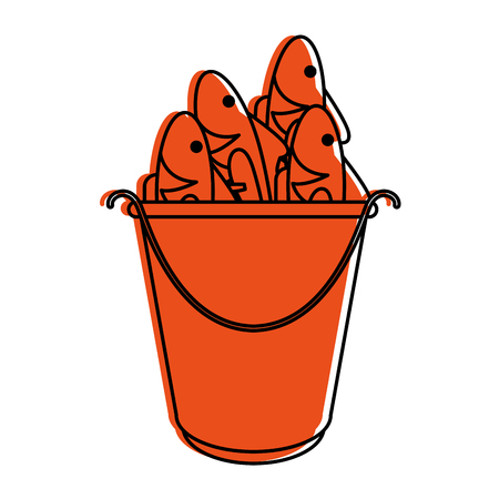 cartoon fish bait in bucket icon image vector illustration design  orange colorのイラスト素材