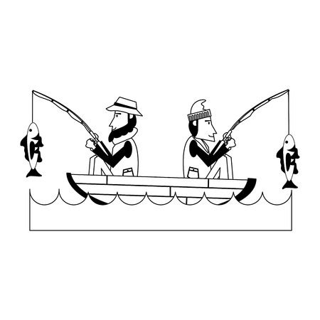 fisherman on boat icon image vector illustration design  black and whiteのイラスト素材