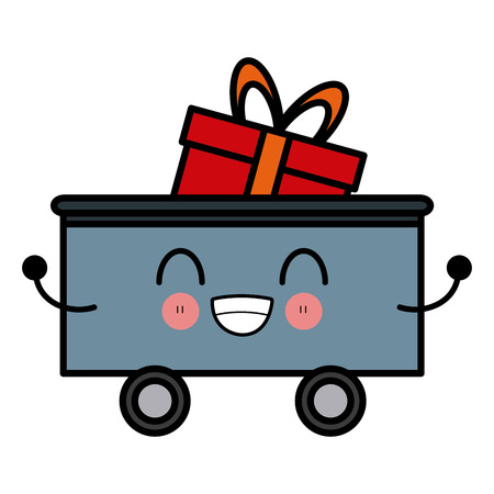 cargo train with gift box cartoon vector illustrationのイラスト素材