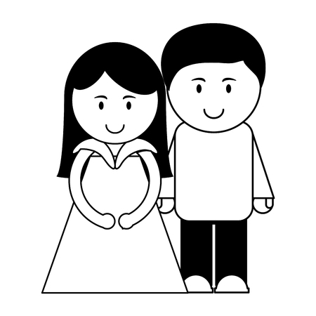 cute cartoon man woman couple icon image vector illustration design  black and whiteのイラスト素材