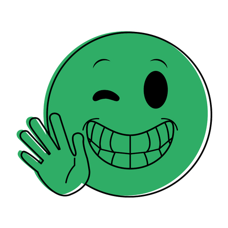 happy open hand hi bye wink  emoji instant messaging  icon image vector illustration design  green colorのイラスト素材