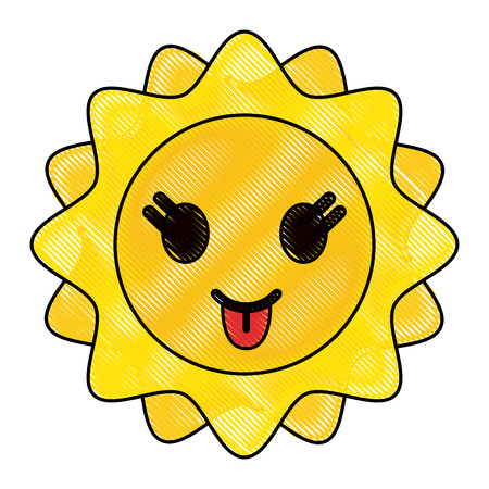 Colorful sun doodle over white background vector illustrationのイラスト素材