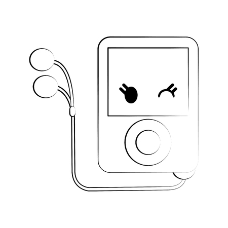 flat line uncolored music player over white background vector  ilustrationのイラスト素材