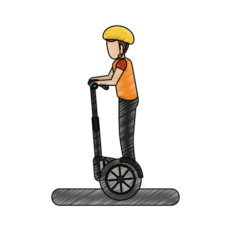Boy and segway of electric transport and vehicle theme Isolated design Vector illustrationのイラスト素材
