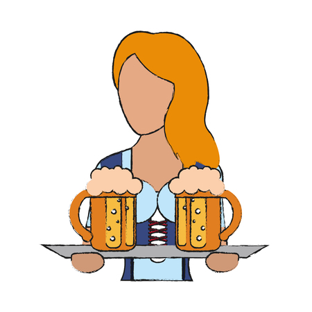 Woman with beers of girl female avatar person people and human theme Isolated design Vector illustrationのイラスト素材