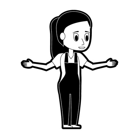 young woman lifting arms up icon image vector illustration design  black and whiteのイラスト素材