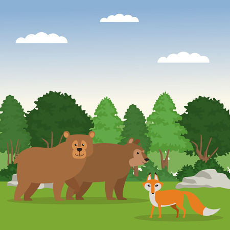 Forest animals cartoon over white background vector illustration graphic designのイラスト素材
