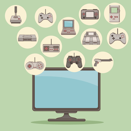 Classic videogames and console icons over white background vector illustrationのイラスト素材