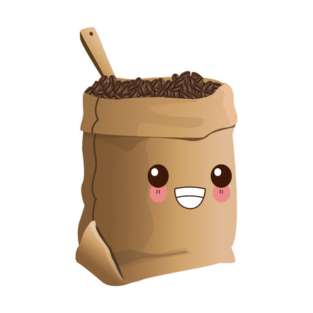 coffee bean bag icon vector illustration graphic design kawaii cartoonのイラスト素材