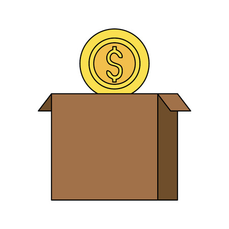 dollar coin and cardboard box  money related icon image vector illustration designのイラスト素材