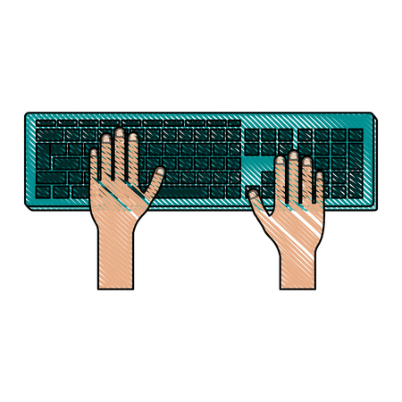 Hands typing on computer keyboard icon.のイラスト素材