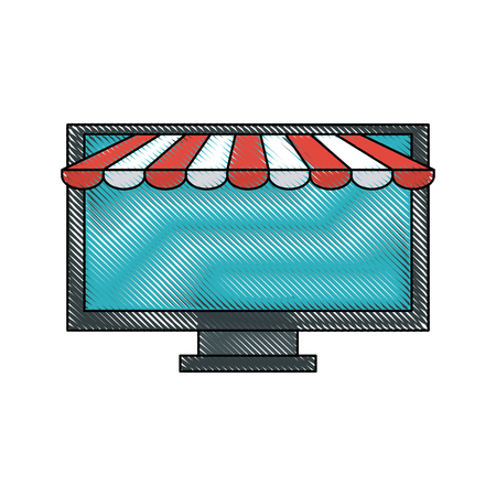 Computer monitor with store shade icon.のイラスト素材