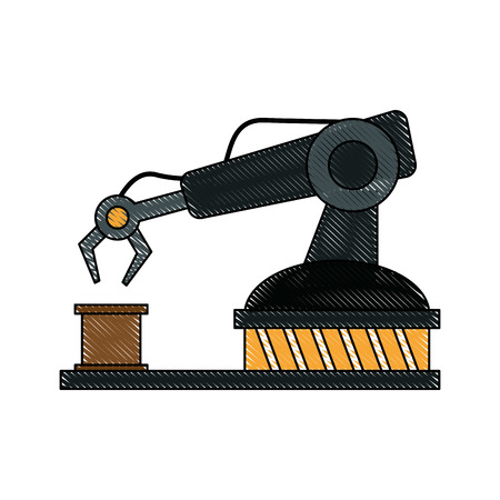 Factory robot arm with cardboard box industry icon.のイラスト素材