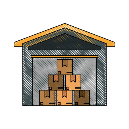 Cardboard boxes inside storage industry icon image illustration design.のイラスト素材