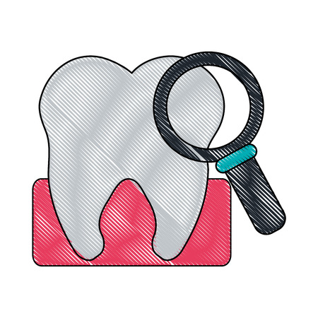 magnfiying glass on molar dental care icon image vector illustration designのイラスト素材
