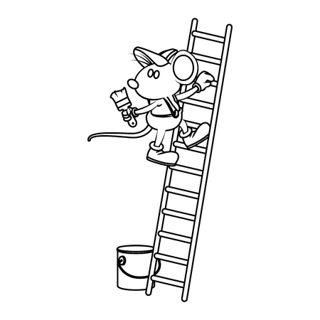 mouse worker painting on ladder cartoon icon vector illustration graphic designのイラスト素材