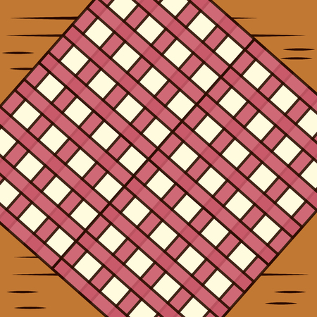 wooden table with checkered tablecloth topview image vector illustration designのイラスト素材