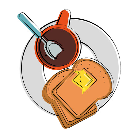 bread slices with coffee food related image vector illustration designのイラスト素材
