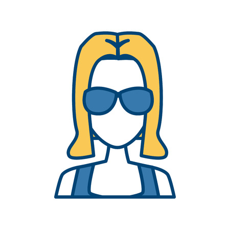 Young woman with sunglasses cartoon iconのイラスト素材
