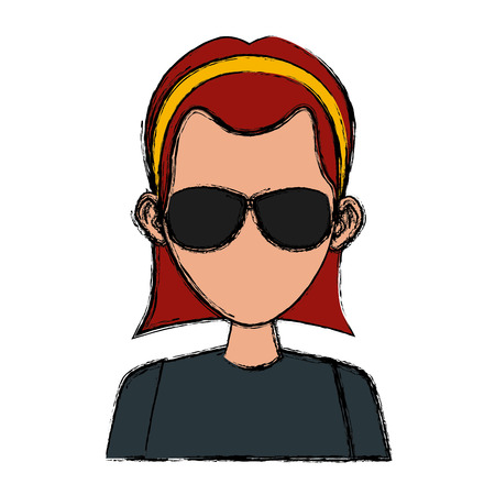 Young woman with sunglasses cartoon icon vector illustration graphic designのイラスト素材