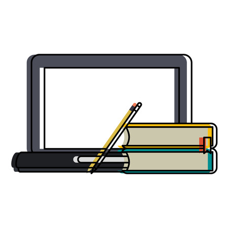 laptop and books  with blank screen icon image vector illustration designのイラスト素材