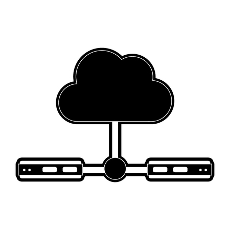cloud storage with servers and computer icon image vector illustration design  black and whiteのイラスト素材