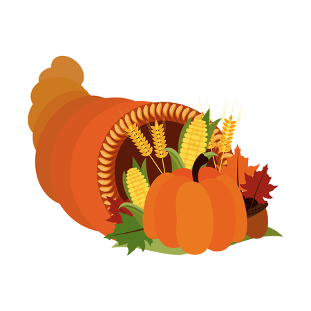 pumpkin corn wheat leaves fall decoration thanksgiving related icon image vector illustration designのイラスト素材