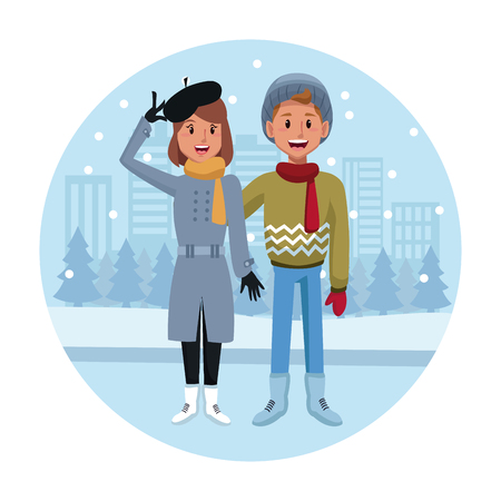 Couple in winter cartoon icon vector illustration graphic designのイラスト素材
