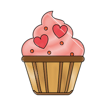 cupcake with frosting and heart shape sprinkels icon image vector illustration designのイラスト素材