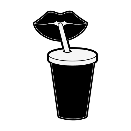 Lips drinking soda in disposable cup with straw image vector illustration designのイラスト素材
