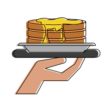 hand holding pancakes on platter icon image vector illustration designのイラスト素材