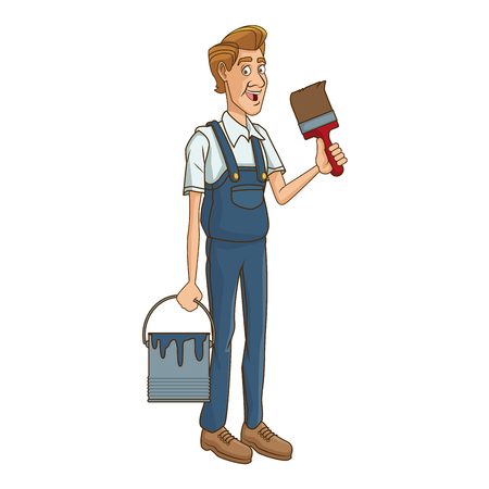 Cartoon worker with tool icon vector illustration graphic designのイラスト素材