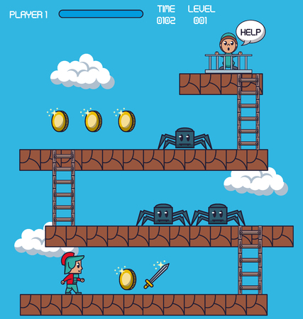 pixelated game scenery icons vector illustration graphic designのイラスト素材