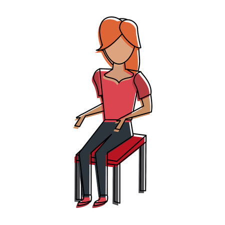 Young woman sitting on chair icon vector illustration graphic designのイラスト素材