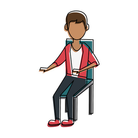 Young man sitting on chair icon vector illustration graphic designのイラスト素材