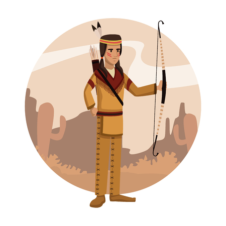 American indian cartoon in round icon icon vector illustration graphic designのイラスト素材