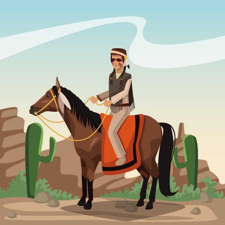 American indian cartoon in desert icon vector illustration graphic designのイラスト素材