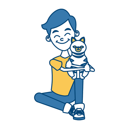 Boy with cute cat icon vector illustration graphic designのイラスト素材