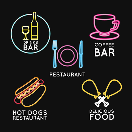 Food neon lights advertising icon vector illustration graphic designのイラスト素材
