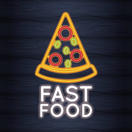 Pizza fast food neon lights icon vector illustration graphic designのイラスト素材