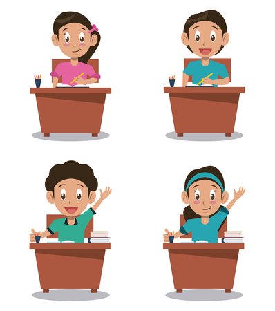 Little students on desk cartoon icon vector illustration, graphic design.のイラスト素材