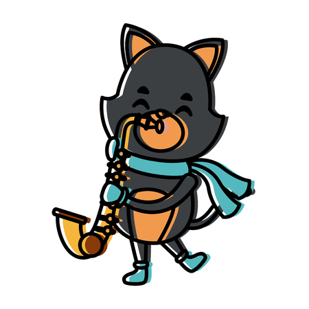 Cute cat playing saxophone cartoon icon vector illustration graphic designのイラスト素材