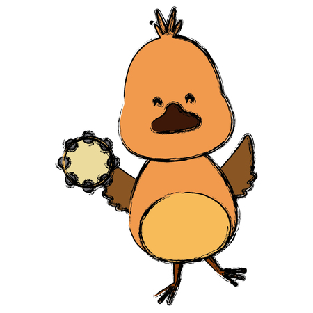 Cute bird with tambourine music instrument icon vector illustration graphic design.のイラスト素材